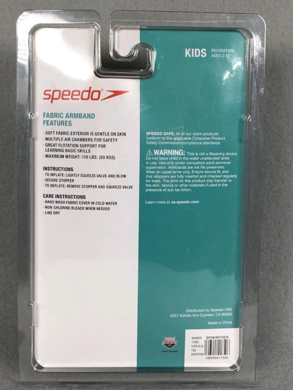 Speedo Kids Inflatable Fabric Arm Bands, Blue, NWT
